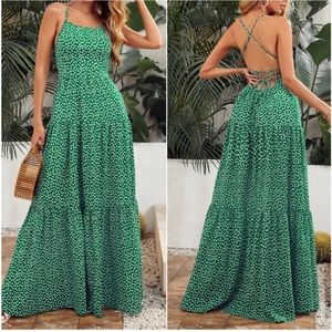 Boho lace up back maxi dress